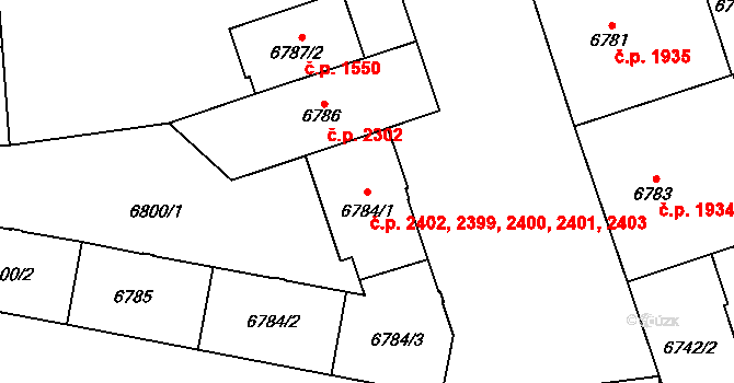Jižní Předměstí 2399,2400,2401,2402,, Plzeň na parcele st. 6784/3 v KÚ Plzeň, Katastrální mapa