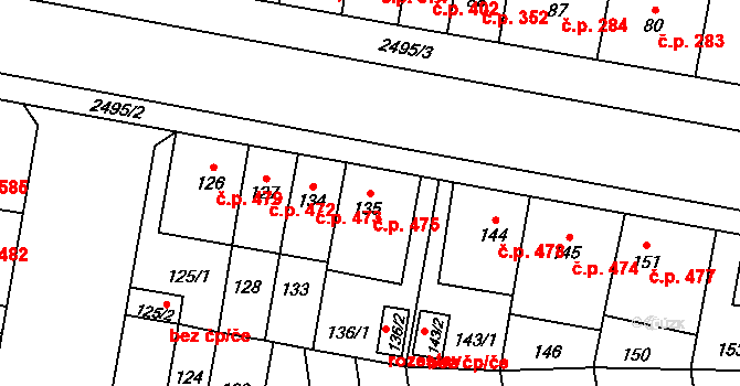 Skvrňany 475, Plzeň na parcele st. 135 v KÚ Skvrňany, Katastrální mapa