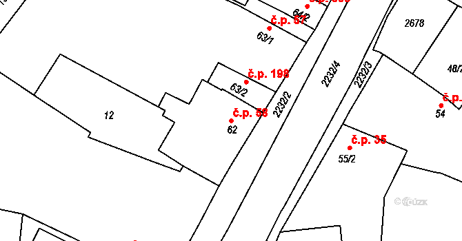 Litice 58, Plzeň na parcele st. 62 v KÚ Litice u Plzně, Katastrální mapa
