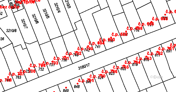 Česká Třebová 694 na parcele st. 742 v KÚ Česká Třebová, Katastrální mapa