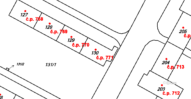 Šumbark 771, Havířov na parcele st. 130 v KÚ Šumbark, Katastrální mapa