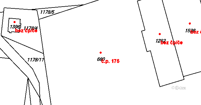 Hamrníky 175, Mariánské Lázně na parcele st. 680 v KÚ Úšovice, Katastrální mapa