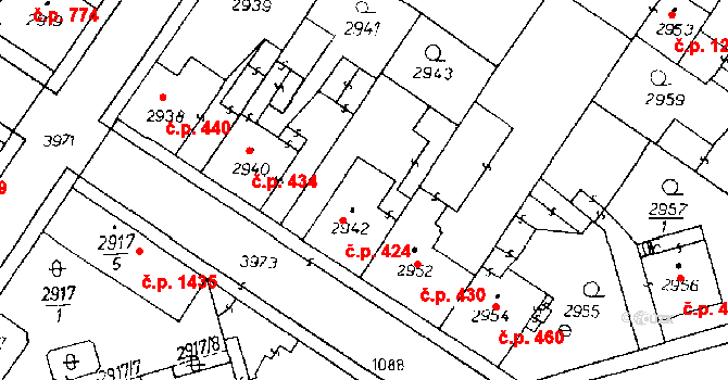 Poděbrady III 424, Poděbrady na parcele st. 2942 v KÚ Poděbrady, Katastrální mapa