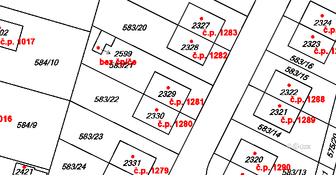 Třebechovice pod Orebem 1281 na parcele st. 2329 v KÚ Třebechovice pod Orebem, Katastrální mapa