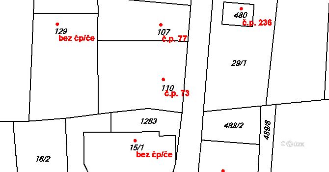 Sojovice 73 na parcele st. 110 v KÚ Sojovice, Katastrální mapa