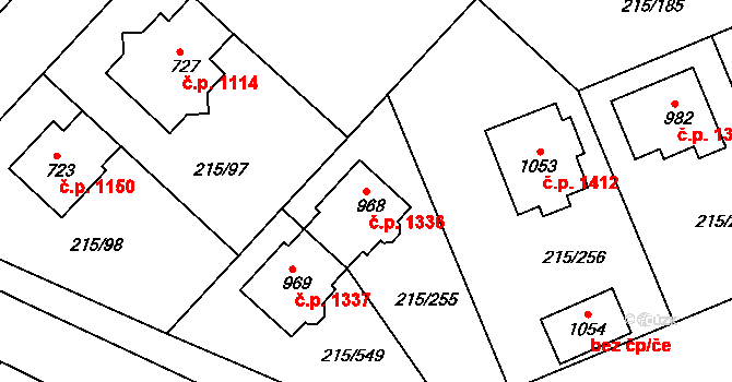 Rudná 1336 na parcele st. 968 v KÚ Hořelice, Katastrální mapa