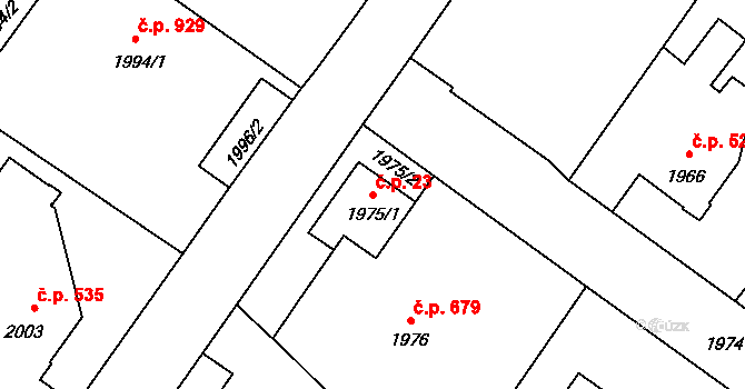 Kopřivnice 23 na parcele st. 1975/1 v KÚ Kopřivnice, Katastrální mapa