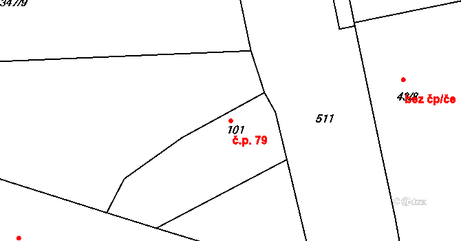 Bohouňovice I 79, Červené Pečky na parcele st. 101 v KÚ Bohouňovice I, Katastrální mapa