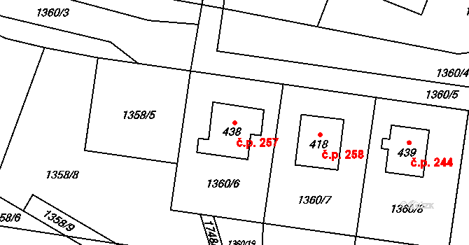 Holčovice 257 na parcele st. 438 v KÚ Holčovice, Katastrální mapa