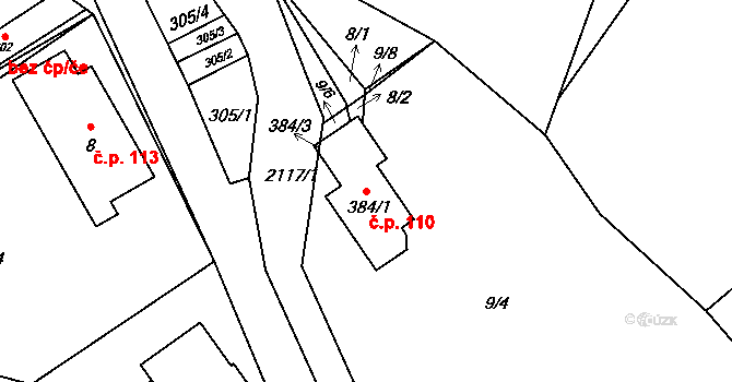 Horní Libchava 110 na parcele st. 384/1 v KÚ Horní Libchava, Katastrální mapa