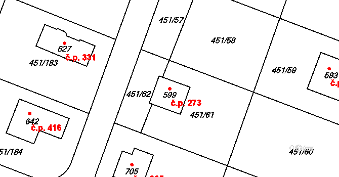 Horoušánky 273, Horoušany na parcele st. 599 v KÚ Horoušany, Katastrální mapa