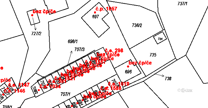Děčín II-Nové Město 298, Děčín na parcele st. 698/2 v KÚ Děčín, Katastrální mapa