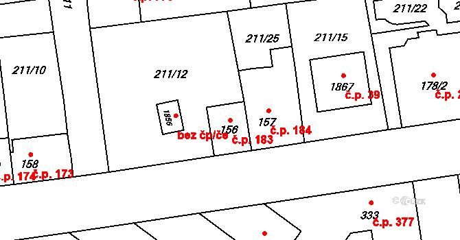 Hrabůvka 183, Ostrava na parcele st. 156 v KÚ Hrabůvka, Katastrální mapa