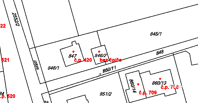 Ostrava 38162946 na parcele st. 846/2 v KÚ Hrabová, Katastrální mapa