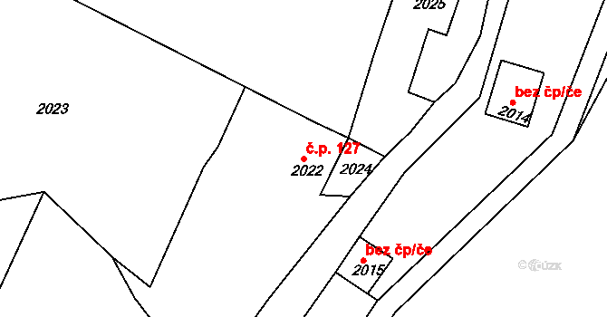 Zádveřice 127, Zádveřice-Raková na parcele st. 2022 v KÚ Zádveřice, Katastrální mapa