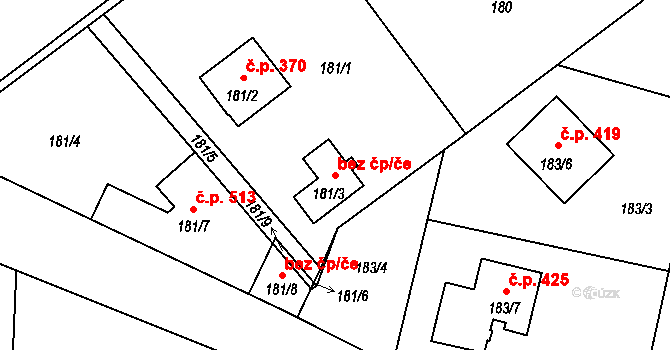 Zbůch 39661946 na parcele st. 181/3 v KÚ Zbůch, Katastrální mapa