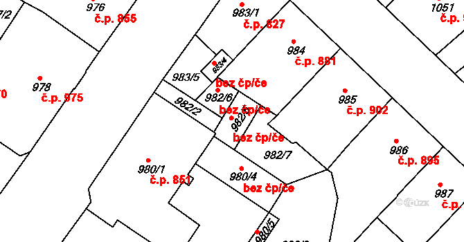 Teplice 41436946 na parcele st. 982/5 v KÚ Teplice, Katastrální mapa
