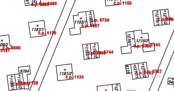 Zlín 1148 na parcele st. 1192/1 v KÚ Zlín, Katastrální mapa