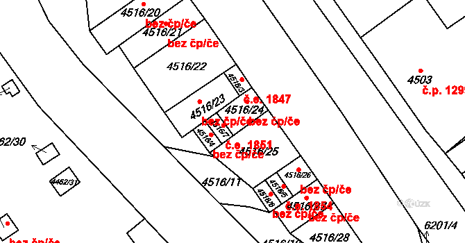 Chomutov 1850 na parcele st. 4516/24 v KÚ Chomutov I, Katastrální mapa