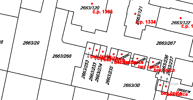 Opava 43780946 na parcele st. 2663/233 v KÚ Opava-Předměstí, Katastrální mapa