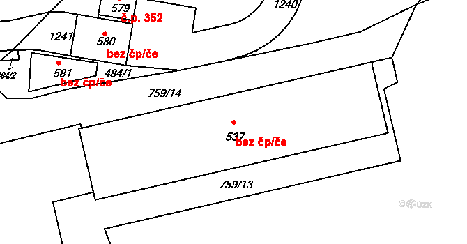 Bystřička 45608946 na parcele st. 537 v KÚ Bystřička II, Katastrální mapa