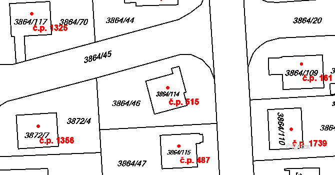 Hlučín 515 na parcele st. 3864/114 v KÚ Hlučín, Katastrální mapa