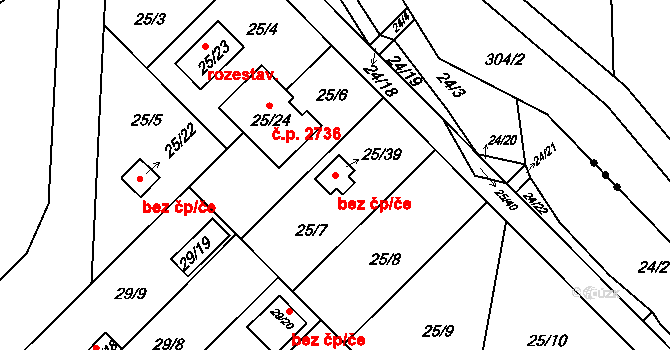 České Budějovice 46916946 na parcele st. 25/39 v KÚ České Budějovice 3, Katastrální mapa