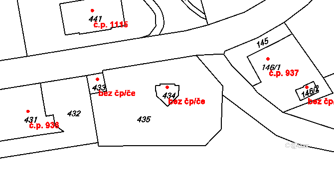 Děčín 47101946 na parcele st. 434 v KÚ Podmokly, Katastrální mapa