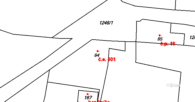 Ostrý 501, Jistebnice na parcele st. 64 v KÚ Orlov u Jistebnice, Katastrální mapa