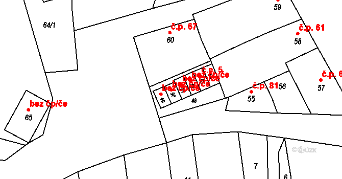 Bučovice 48785946 na parcele st. 50 v KÚ Marefy, Katastrální mapa