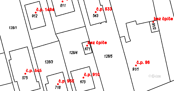 Rudná 49346946 na parcele st. 671 v KÚ Dušníky u Rudné, Katastrální mapa