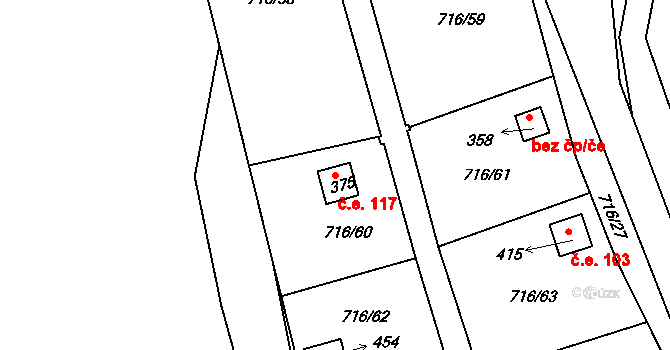 Smrkovice 117, Písek na parcele st. 375 v KÚ Smrkovice, Katastrální mapa