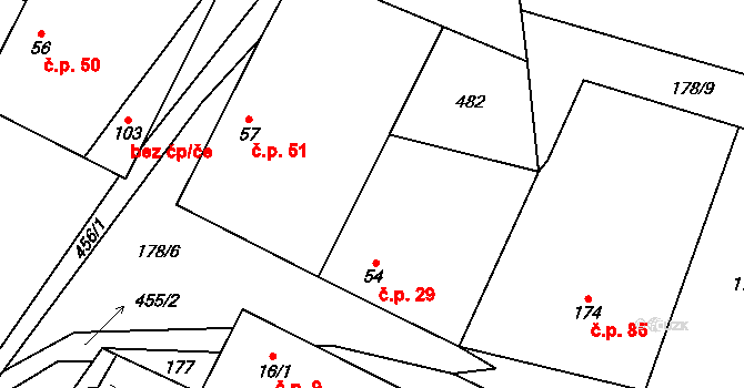 Myšenec 29, Protivín na parcele st. 54 v KÚ Myšenec, Katastrální mapa