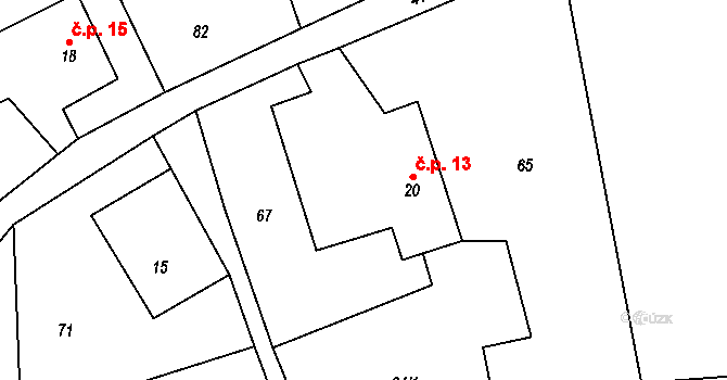 Nepomuky 13, Horní Čermná na parcele st. 20 v KÚ Nepomuky, Katastrální mapa
