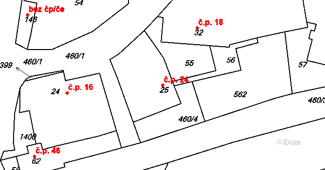 Dušejov 24 na parcele st. 25 v KÚ Dušejov, Katastrální mapa
