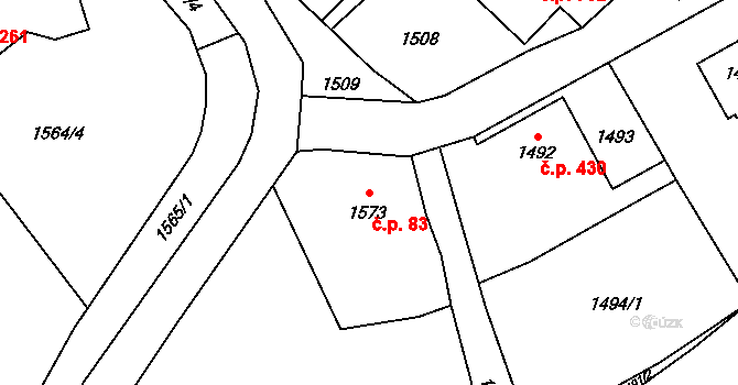 Rapotín 83 na parcele st. 1573 v KÚ Rapotín, Katastrální mapa