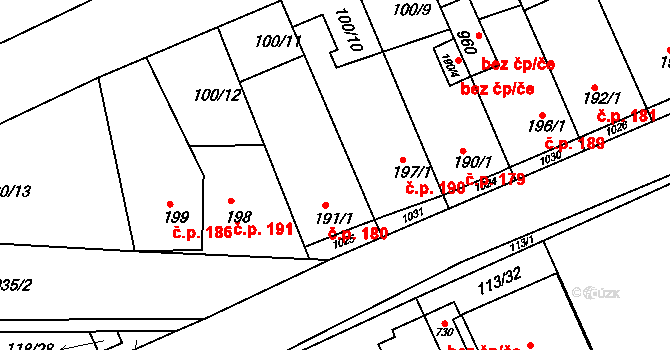 Hýskov 180 na parcele st. 191/1 v KÚ Hýskov, Katastrální mapa