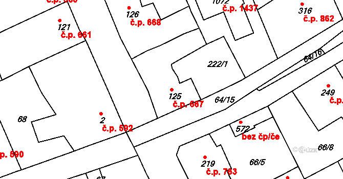 Rudná 667 na parcele st. 125 v KÚ Hořelice, Katastrální mapa