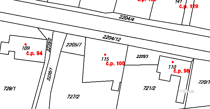 Hluboká 100, Kdyně na parcele st. 115 v KÚ Hluboká u Kdyně, Katastrální mapa