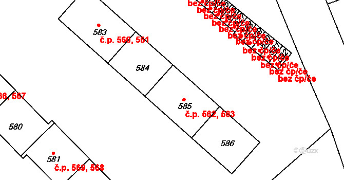 Kdyně 562,563 na parcele st. 585 v KÚ Kdyně, Katastrální mapa