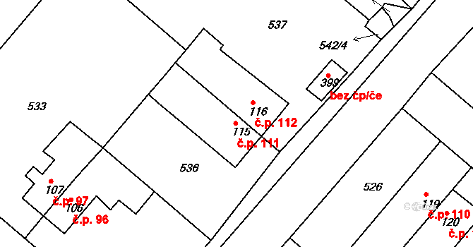 Hrádek 111 na parcele st. 115 v KÚ Hrádek u Rokycan, Katastrální mapa
