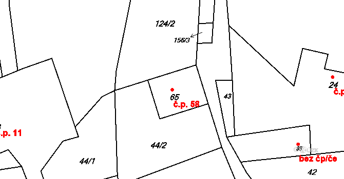 Jizbice 58, Náchod na parcele st. 65 v KÚ Jizbice u Náchoda, Katastrální mapa