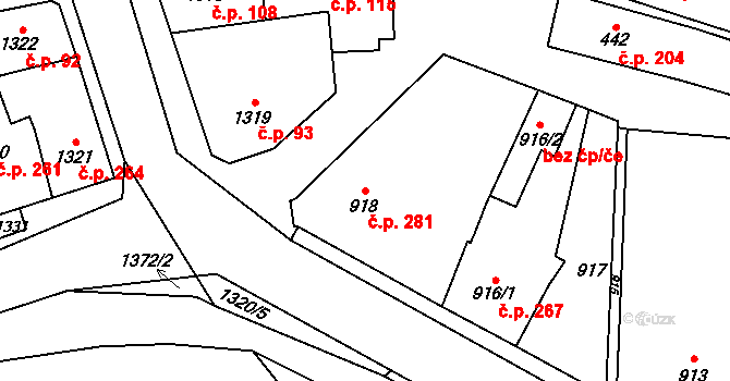 Velké Opatovice 281 na parcele st. 918 v KÚ Velké Opatovice, Katastrální mapa