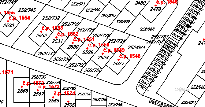 Rosice 1549 na parcele st. 2528 v KÚ Rosice u Brna, Katastrální mapa