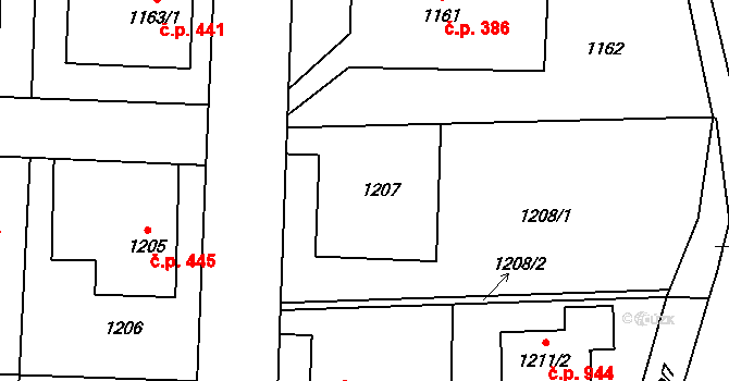 Bludov 399 na parcele st. 1207 v KÚ Bludov, Katastrální mapa