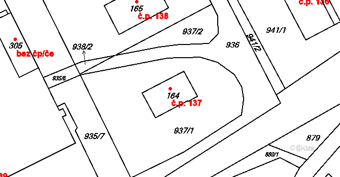 Hrabišín 137 na parcele st. 164 v KÚ Hrabišín, Katastrální mapa