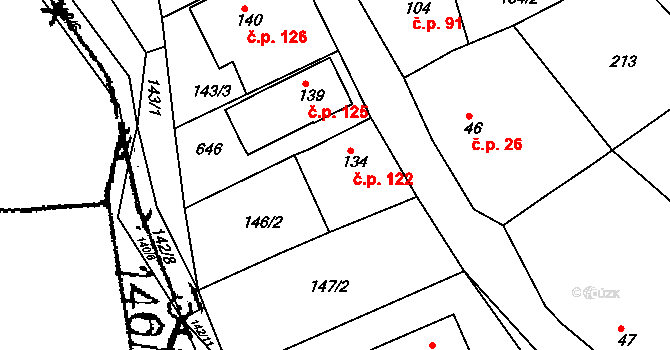 Krušovice 122 na parcele st. 134 v KÚ Krušovice, Katastrální mapa