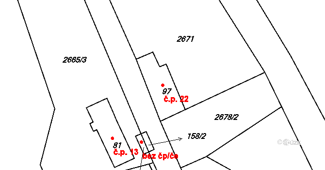 Dobrné 22, Větřní na parcele st. 97 v KÚ Hašlovice, Katastrální mapa