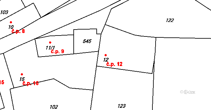 Mladotice 12, Kraselov na parcele st. 12 v KÚ Mladotice u Kraselova, Katastrální mapa