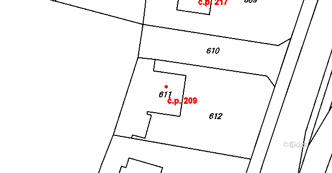 Senec 209, Zruč-Senec na parcele st. 611 v KÚ Senec u Plzně, Katastrální mapa